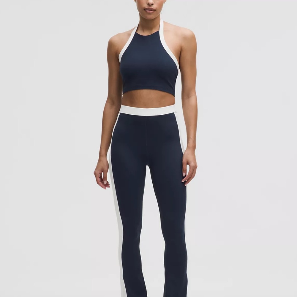 lululemon athletica Navy and White Cropped Halter Sports Tank